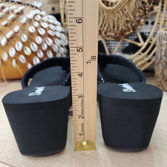 Y2K 2010 Skechers Cali Wedge Platform Black Sandals Women 10/40 Rhinestones NWOB - Picture 9 of 12